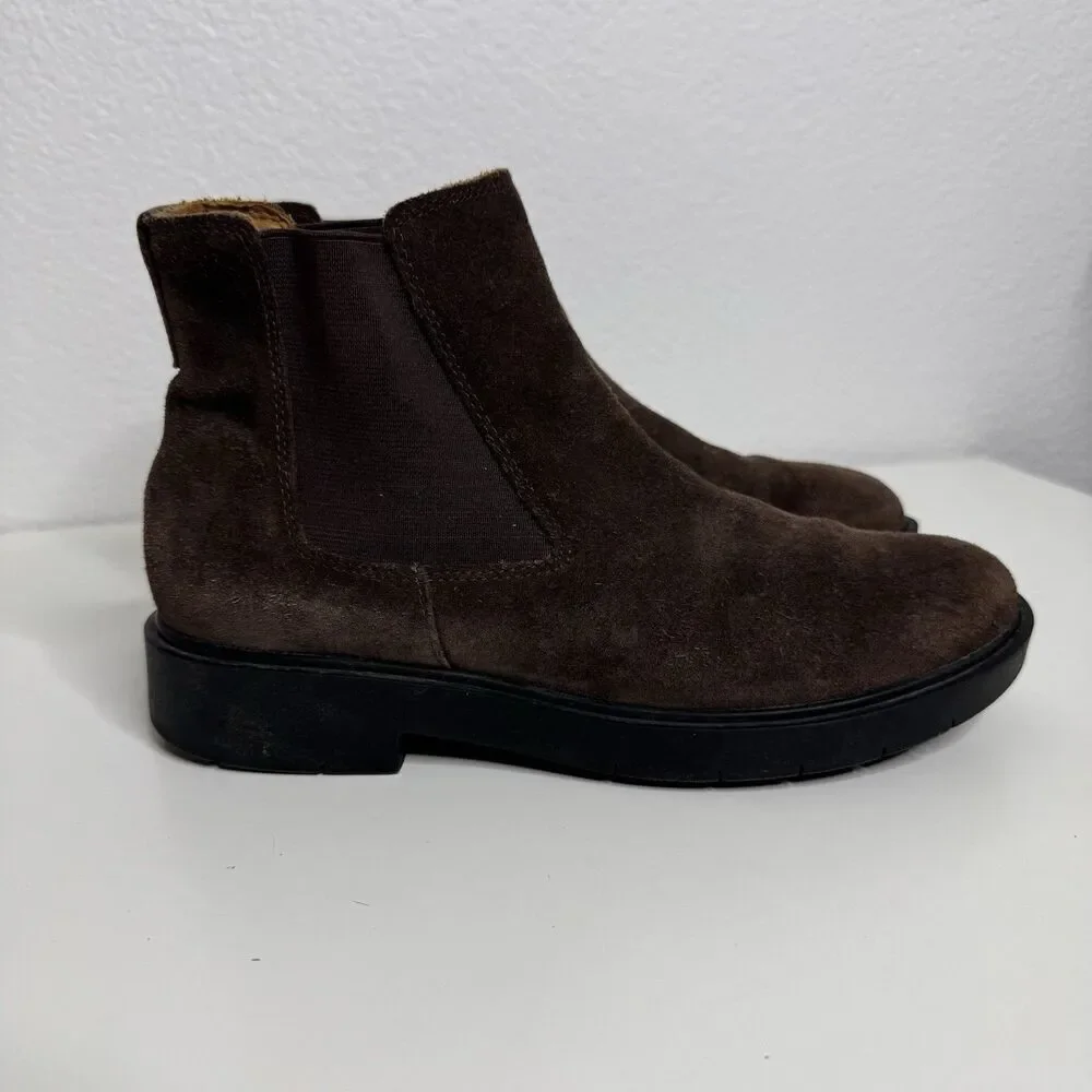Geox D Spherica Leather Chelsea Ankle Boots EU 37 US 7 EC1 Coffee Brown Suede